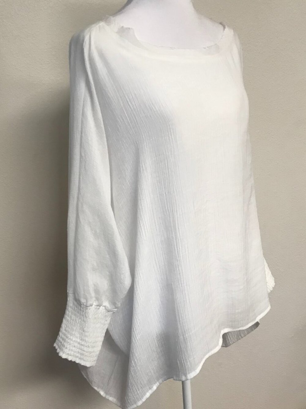Mahina Oversized Gauze Tunic Top S/M Boho Crinkle Dolman Sleeve Semi Sheer